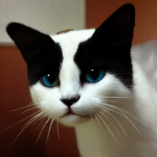 Image similar to an [ [ [ [ calicooooooo ] ] ] ] white black kitty front view blinking : : 1