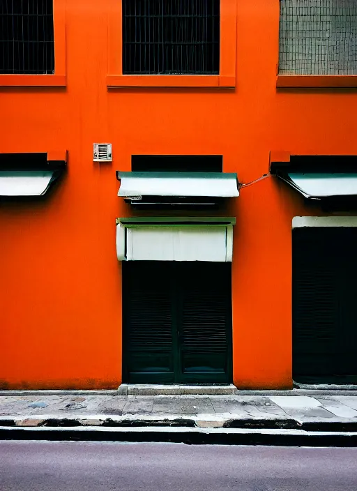 Prompt: minimalist street photography by wes anderson and by ansel adams, singapore shophouses, portra 4 0 0, intense shadows, warm hue, golden hour