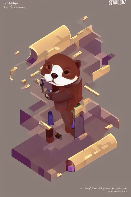 Image similar to Isometric Vaporware version of a cute ferret with a saber concept art, Artstation