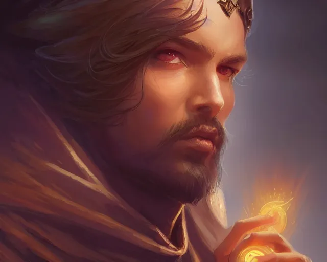 Image similar to young shadow mage male acolyte, deep focus, d & d, fantasy, intricate, elegant, highly detailed, digital painting, artstation, concept art, matte, sharp focus, illustration, hearthstone, art by artgerm and greg rutkowski and alphonse mucha