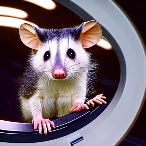 Image similar to An opossum sitting in the captain’s chair aboard the Star Trek Enterprise, —width 1024