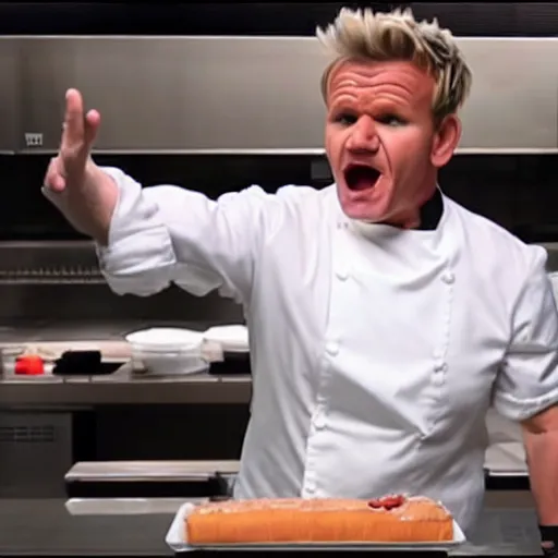 Image similar to gordon ramsay dissatisfied after taking a bite of a mcdonalds burger