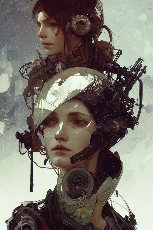 Prompt: A full portrait of a beautiful post apocalyptic offworld technomuse, intricate, elegant, highly detailed, digital painting, artstation, concept art, smooth, sharp focus, illustration, art by Krenz Cushart and Artem Demura and alphonse mucha