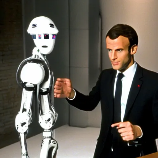 Image similar to Emmanuel Macron robot in American Psycho (1999)