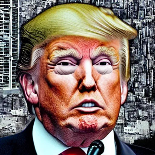 Prompt: donald trump living in a shanty town, detailed face