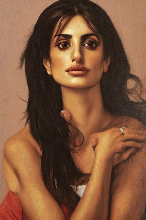 Image similar to portrait of penelope cruz, artwork by caravaggio