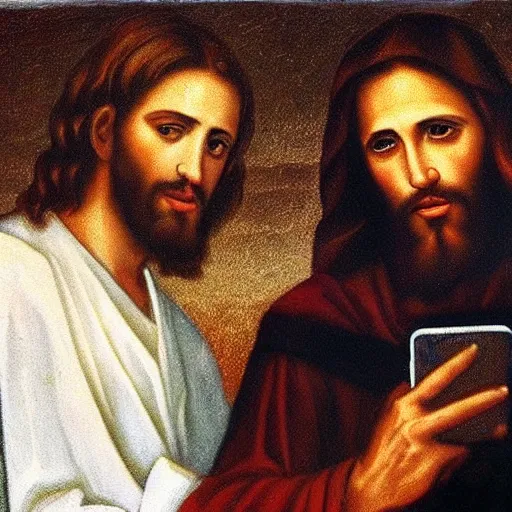 Image similar to jesus and judas taking a selfie together