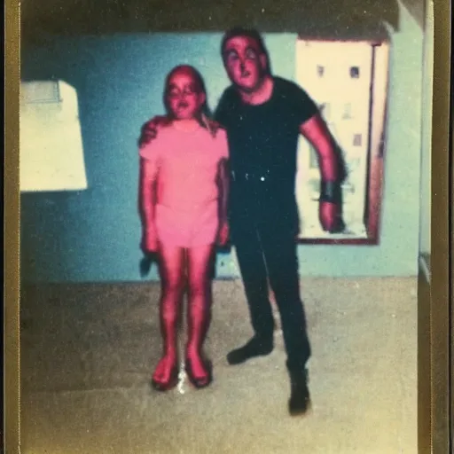 Image similar to polaroid coloured photo of a poltergeist paranormal activities with mirage