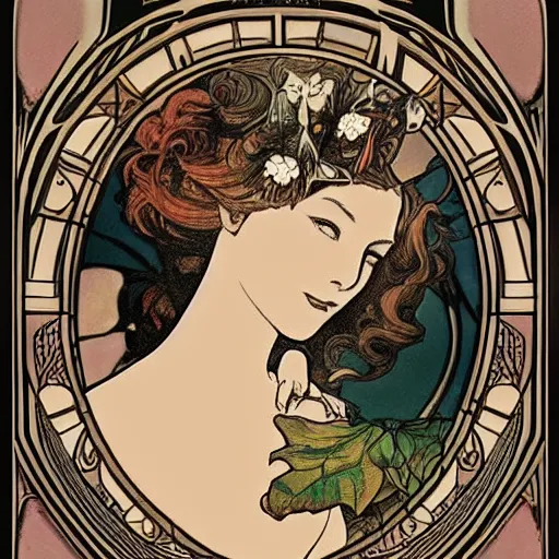 Image similar to Alice in Wonderland,Diamonds Blaze,Rose twining,out of time and space,dreamy, eternity, romantic,highly detailed,in the style of Alphonse Maria Mucha, highly detailed,night lighting