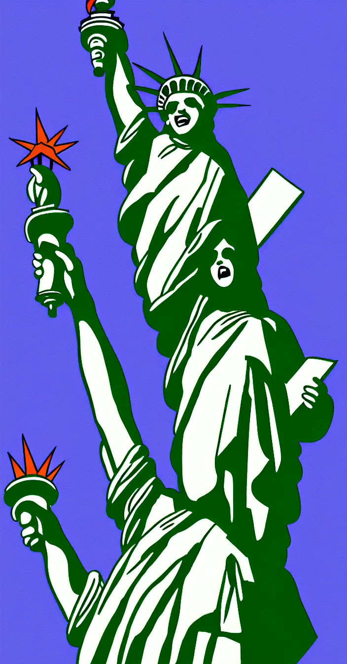 Image similar to the statue of liberty laughing like a madman, digital art