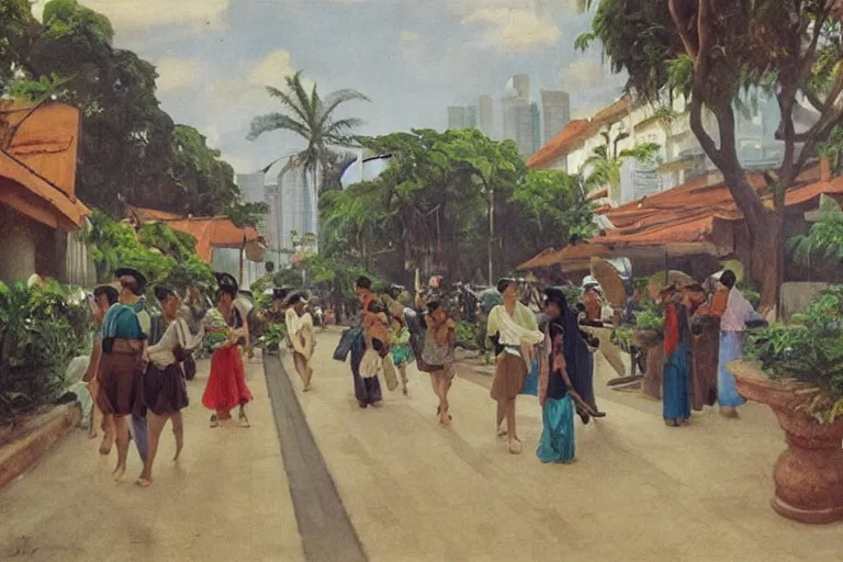 Image similar to Modern Manila Uncolonized by the Spaniards, painted by Fernando Amorsolo