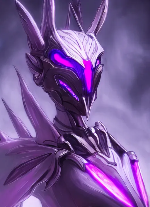 Image similar to cinematic goddess close shot, cosmic sized beautiful stunning elegant hot giant robot mecha female dragon, sharp cyborg dragon head, sharp metal ears, led glowing purple eyes, smooth fuschia skin, smooth silver armor, floating in space, epic proportions, epic scale, macro furry, furry art, dragon art, giantess art, warframe fanart, furaffinity, octane