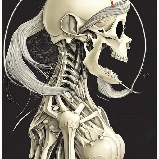 Prompt: anime manga skull profile young woman skeleton, elf, galadriel, astronaut , unreal engine, intricate, elegant, highly detailed, digital art, art by JC Leyendecker and sachin teng
