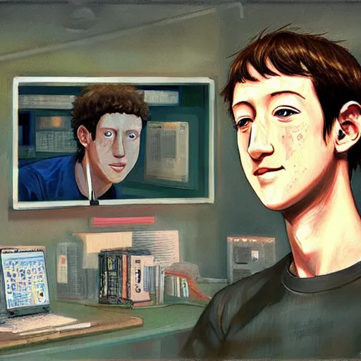 Image similar to anime mark zuckerberg by hasui kawase by richard schmid