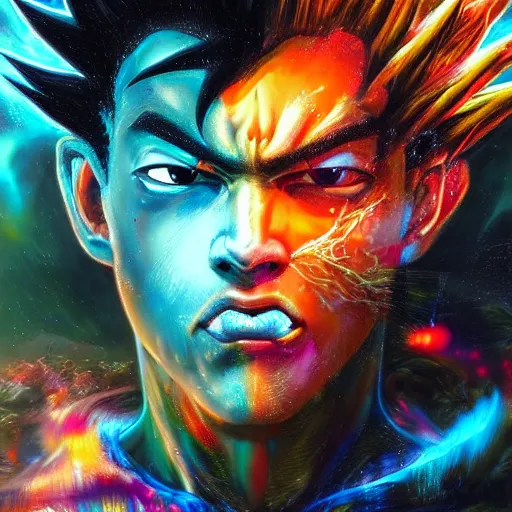 Image similar to dream portrait of Goku, cameras, melting ,8k,by tristan eaton,Stanley Artgermm,Tom Bagshaw,Greg Rutkowski,Carne Griffiths, Ayami Kojima, Beksinski, Giger,trending on DeviantArt,face enhance,hyper detailed,minimalist,cybernetic, android, blade runner,full of colour