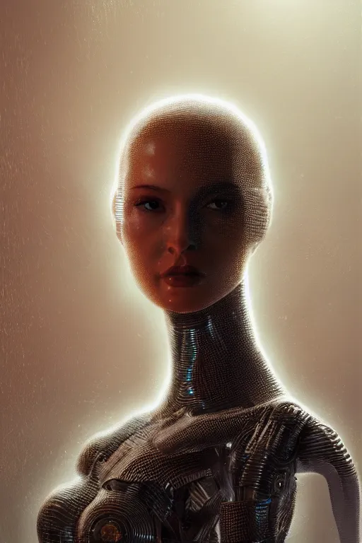 Image similar to attractive female i robot sticking out the tongue out sensually, close - up portrait, intricate, elegant, volumetric lighting, scenery, digital painting, highly detailed, artstation, sharp focus, illustration, concept art, luis rollo, ruan jia, steve mccurry, john berkey