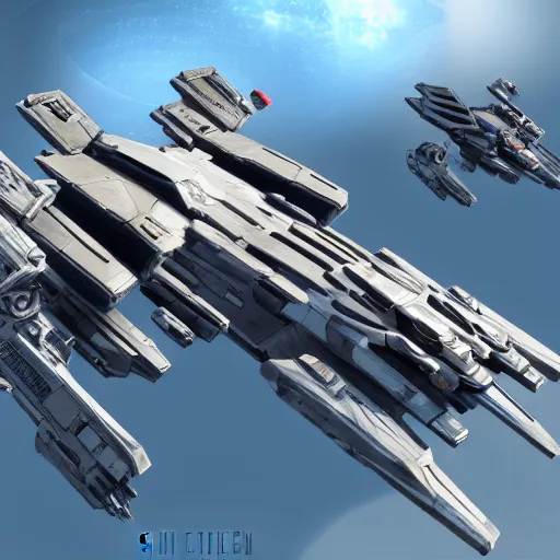 Image similar to giant star ship fighter, star citizen, concept art, highly detailed