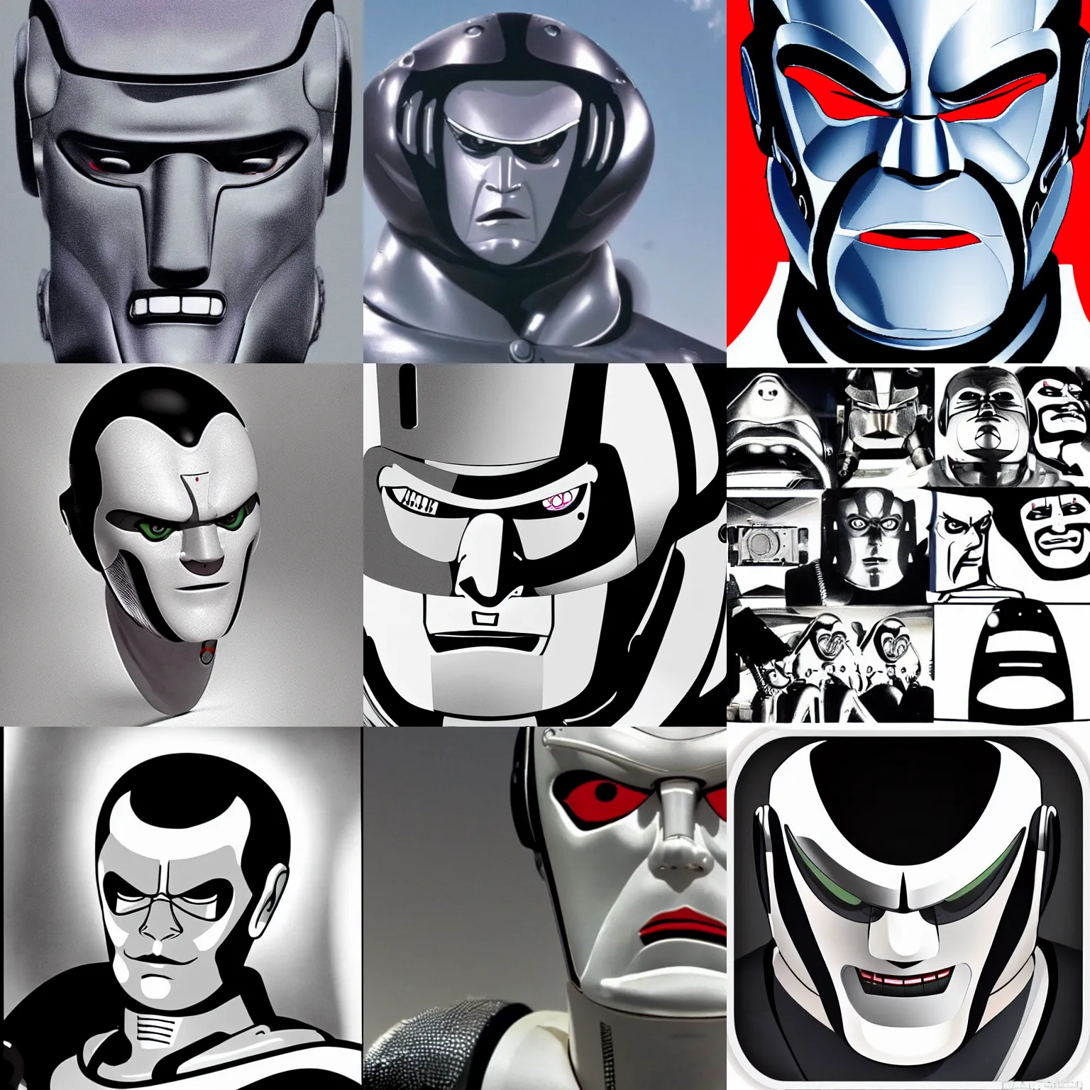 Prompt: jet jaguar but it's robotic face is shaped like jack nicholson