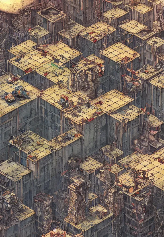 Image similar to [Underground colony with checkered flags, rust and brutalist buildings and little mushrooms. Propaganda poster, intricate, elegant, highly detailed, digital painting, artstation, concept art, matte, sharp focus, illustration, art by Enki Bilal and Moebius]