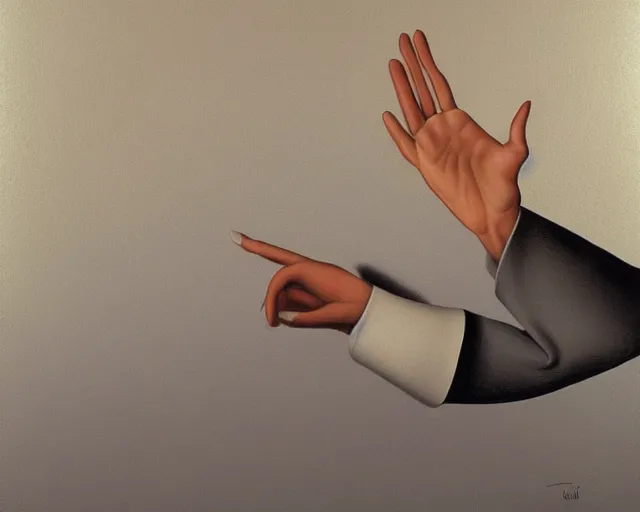 Image similar to a painting of a person waving hello, an ultrafine detailed painting by rafal olbinski, behance contest winner, pop surrealism, detailed painting, very detailed, minimalist, skeuomorphic, airbrush art