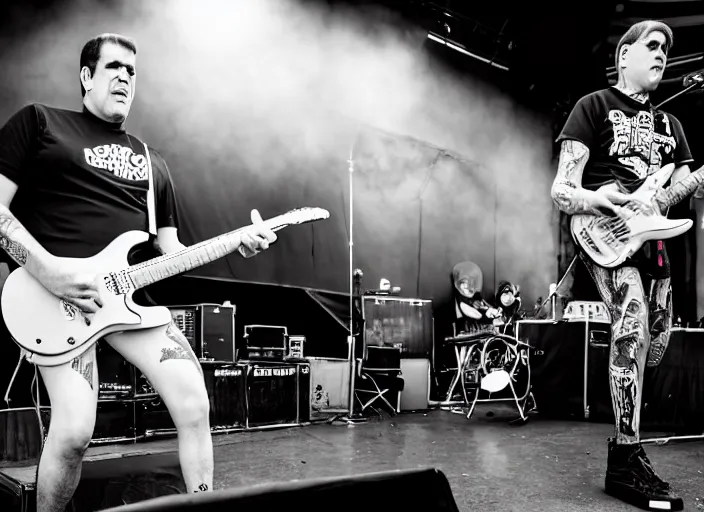 Image similar to photo still of herman munster on stage at vans warped tour!!!!!!!! at age 3 3 years old 3 3 years of age!!!!!!!! shredding on guitar, 8 k, 8 5 mm f 1. 8, studio lighting, rim light, right side key light