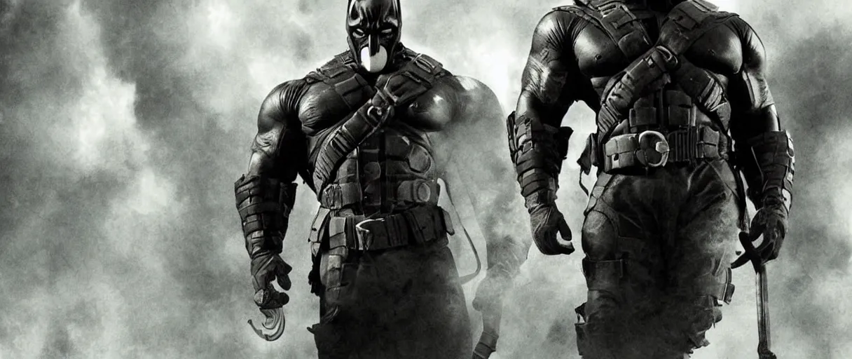 Image similar to A promotional photo of Bane. He's a big guy for you; The Dark Knight Returns