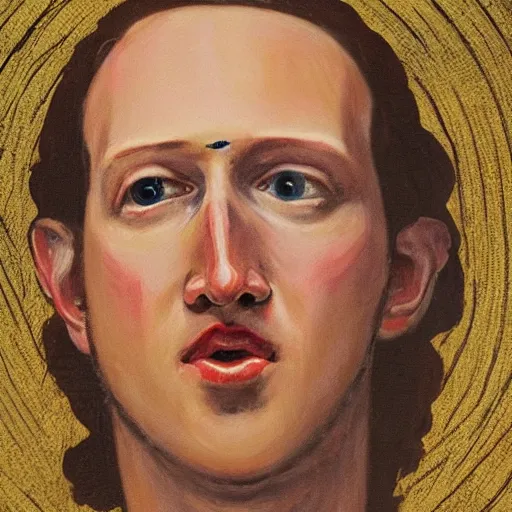 Image similar to mark zuckerburg as a 1 2 th century peasant in england, painting, exhibited at the british museum, oil on canvas, restored