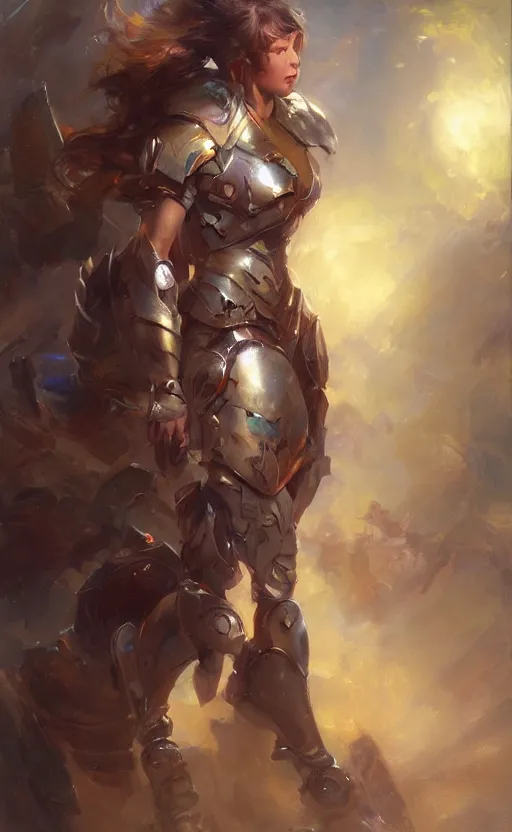 Image similar to muscular full armored girl by daniel gerhartz, colorfull, good shading, perfect lights, moonlight background, trending on art station