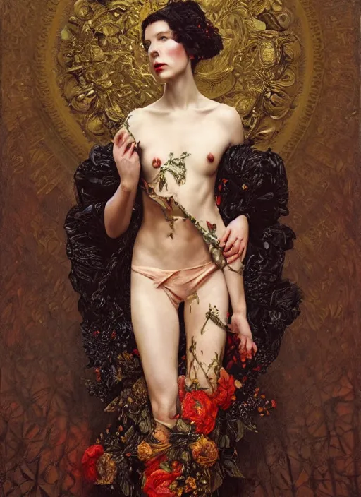 Image similar to highly detailed oil painting | very intricate | cinematic lighting | award - winning | watermelon kimono fashion by alexander mcqueen | by roberto ferri, by tom bagshaw, by j. c. leyendecker and klimt, american romanticism, by austin osman spare, artstation, cgsociety, official art, octane