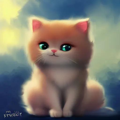 Image similar to cute kitty as a cloud, fluffy, pixar, concept art, digital art, painting