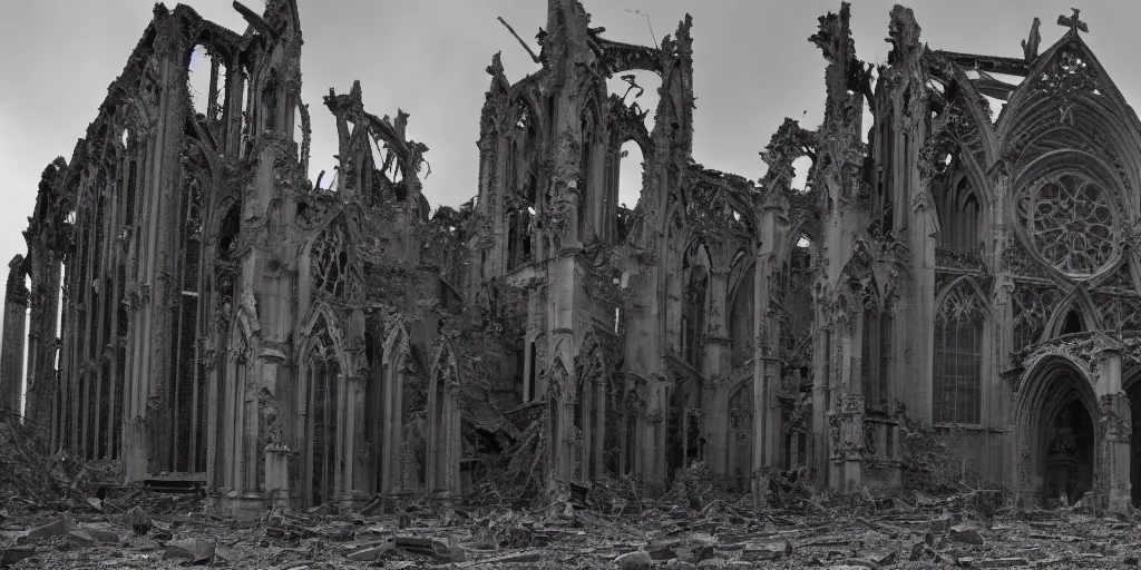 Prompt: A cathedral in ruins by Matt Groening, trending on artstation, 4k