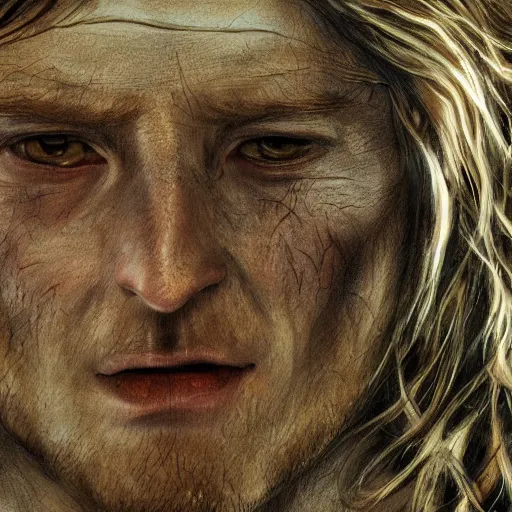 Image similar to close up pencil sketch of middle earth and hobbits ,digital art, high detail, hyper realistic,