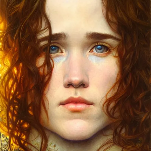 Image similar to highly detailed portrait of ellen page. d & d, art by donato giancola and evelyn de morgan and carl larsson and john william waterhouse. trending on artstation, intricate details, energetic composition, golden ratio, concept art, illustration, elegant art