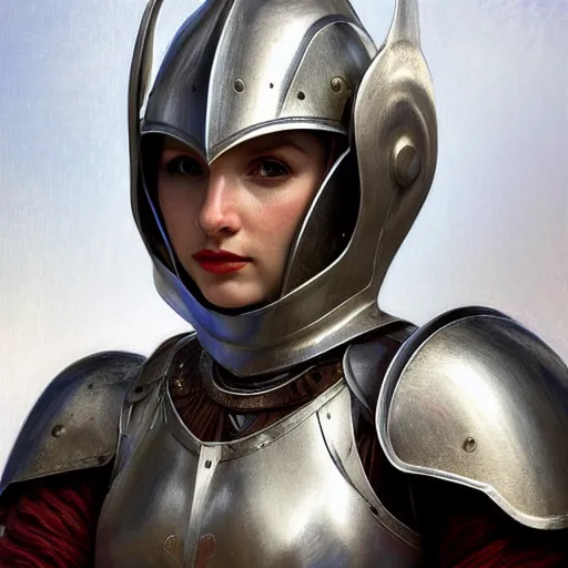Prompt: head and shoulders portrait of a female knight. metal armor, open barn owl helmet. elegant, highly detailed, digital painting, artstation, concept art, symmetry, smooth, sharp focus, illustration, art by artgerm and rutkowski and mucha by theodore ralli and nasreddine dinet and anders zorn and nikolay makovsky and edwin long