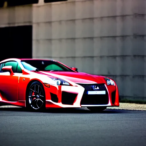 Image similar to a three quarter shot of a lexus lfa, 4k, hyper realistic, car photography