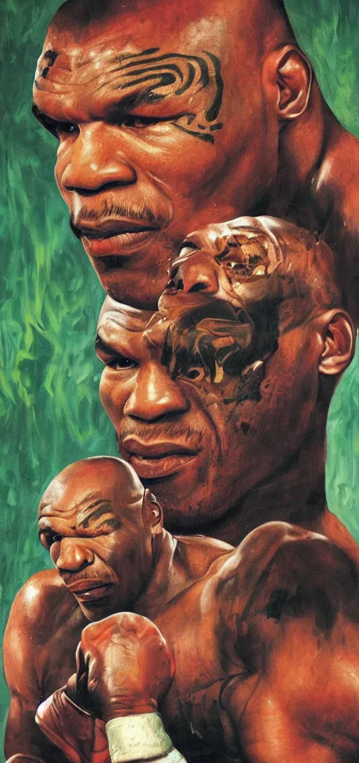 Image similar to macabre magic realism portrait of mike tyson painted by ivan albright