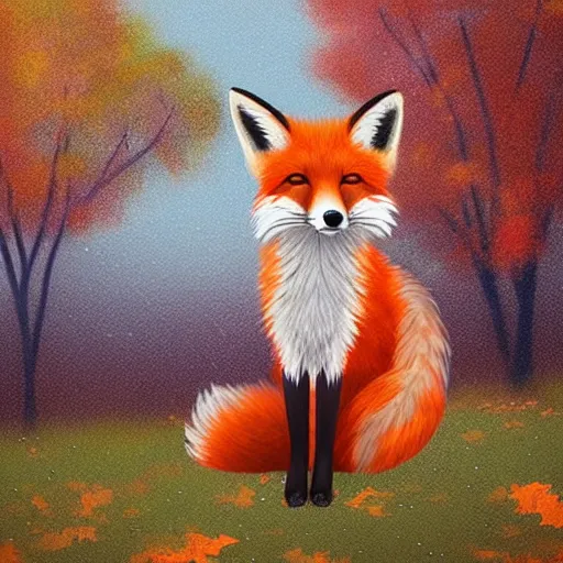 Image similar to a portrait of a fox character in a scenic autumn maple environment, in the style of alena aenami