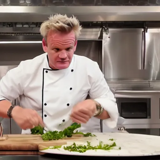 Image similar to Gordon Ramsey cooking a unicorn in a intricate kitchen 4k