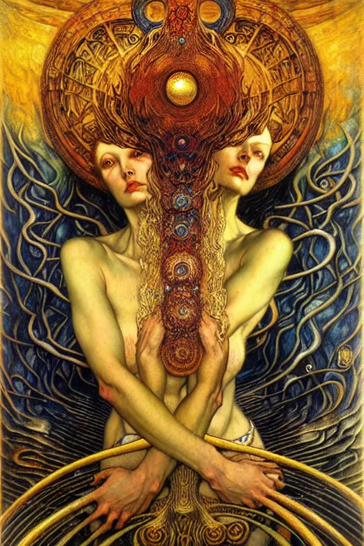 Image similar to Divine Chaos Engine by Karol Bak, Jean Delville, William Blake, Gustav Klimt, and Vincent Van Gogh, symbolist, visionary