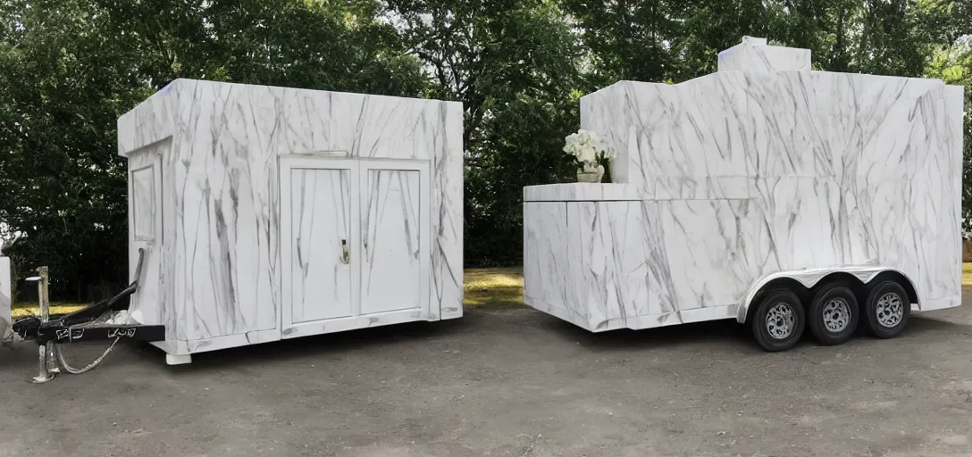 Image similar to islamic and indian - inspired ivory - white marble tiny mausoleum on trailer