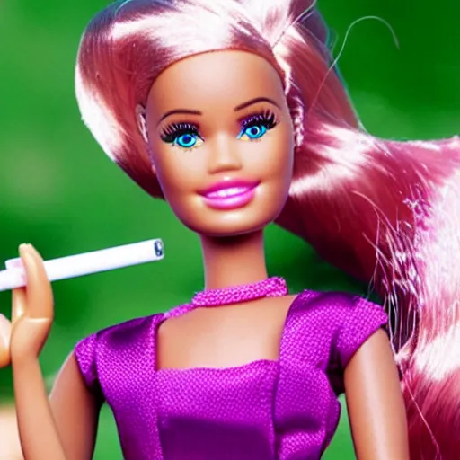 Image similar to a real photo of barbie smoking cigarette