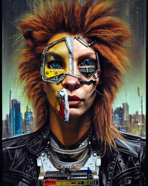 Prompt: a portrait of an anthropomorphic cyberpunk lioness by sandra chevrier, by jon foster, detailed render, tape deck, epic composition, cybernetics, 4 k realistic, cryengine, realistic shaded lighting, sharp focus, masterpiece, by enki bilal