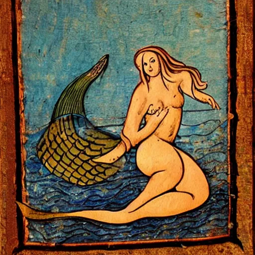 Prompt: mermaid, medieval painting