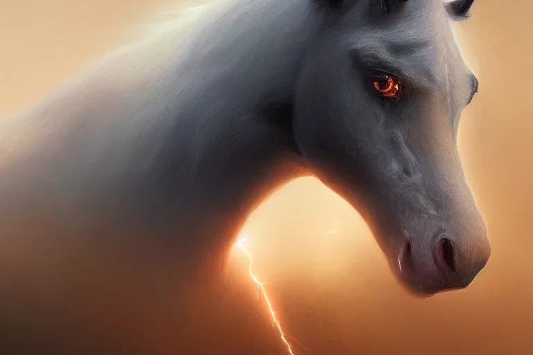 Image similar to a stunning digital painting of a horse made of lightning by greg rutkowski, volumetric light, digital art, fine detail, photorealistic