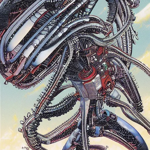 Image similar to A Hyper-Detailed Alien, Future Tech, Art by Katsuhiro Otomo ::