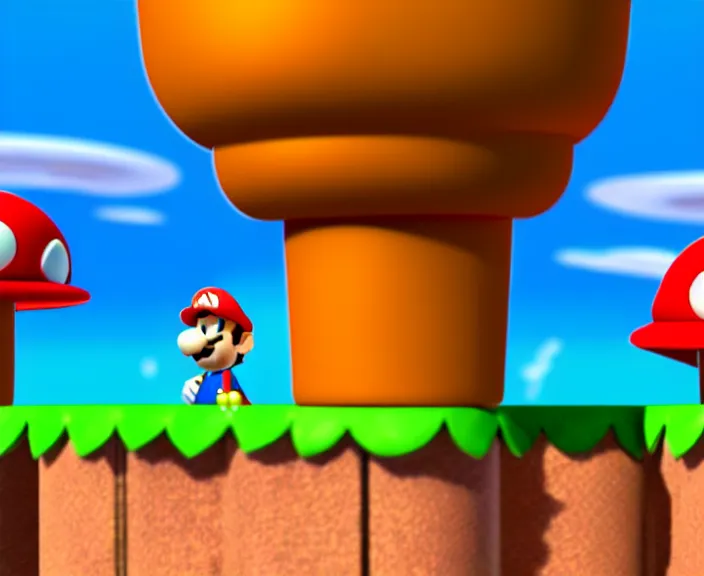 Image similar to still from a 3 d cartoon of ( ( super mario standing behind a podium in the mushroom kingdom, political ) ), 4 k, official screenshot, close - up