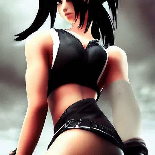 Prompt: high quality art of tifa lockhart with a black wing, trending on artstation