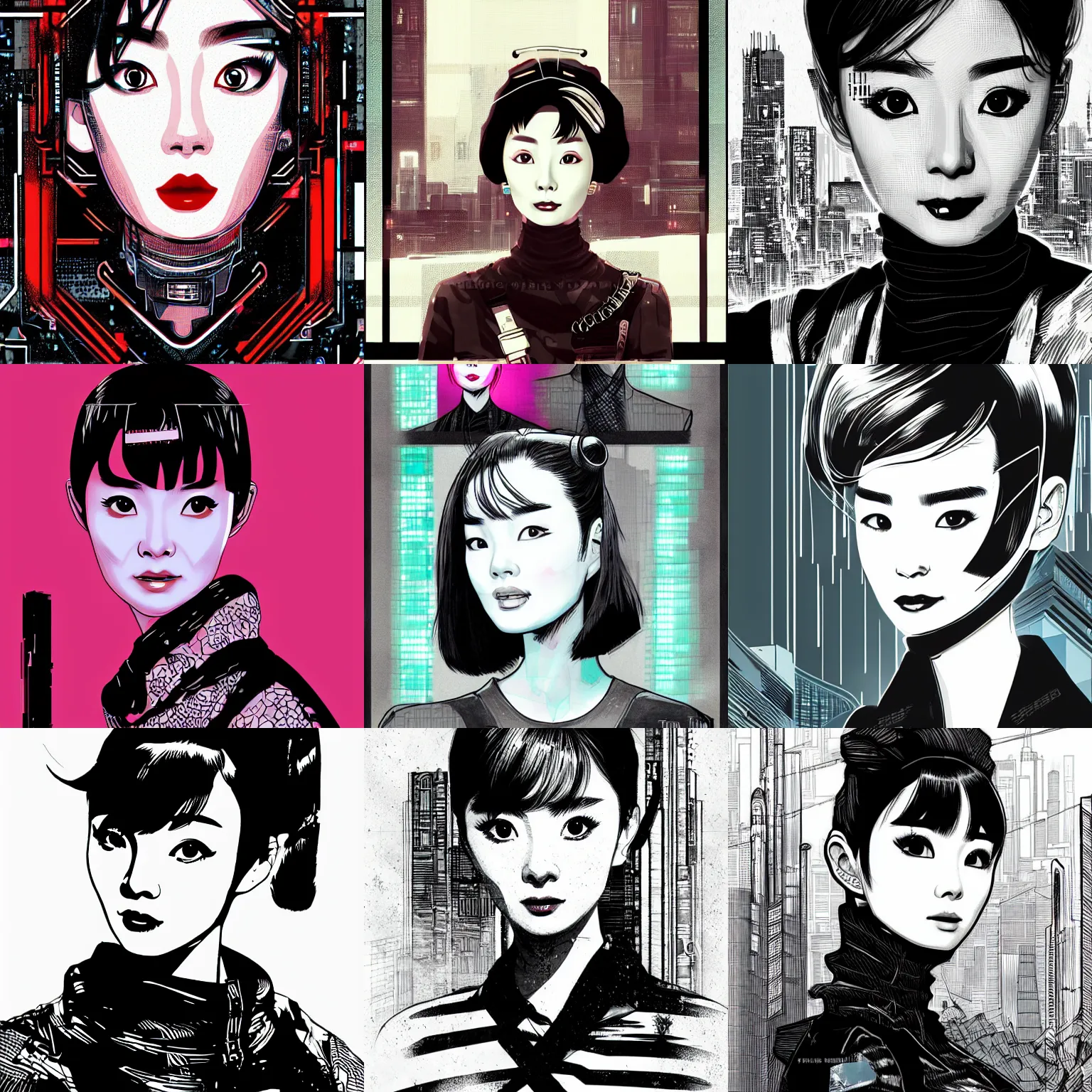 Prompt: korean audrey hepburn, detailed cyberpunk portrait by tim doyle