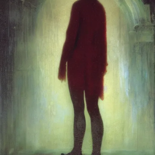 Prompt: a young woman in cyberspace, photoreal, atmospheric, by william turner, beksinski, caspar david friedrich, oil painting, romantism, realism, limited palette