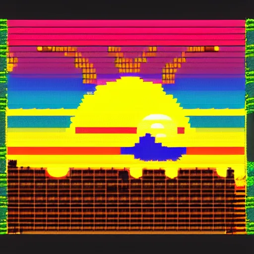 Prompt: sunset in space, pixelart style